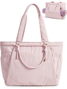 Women's Pink Knotted Handle Large Yoga Bag with Yoga Mat Holder Beach Tote